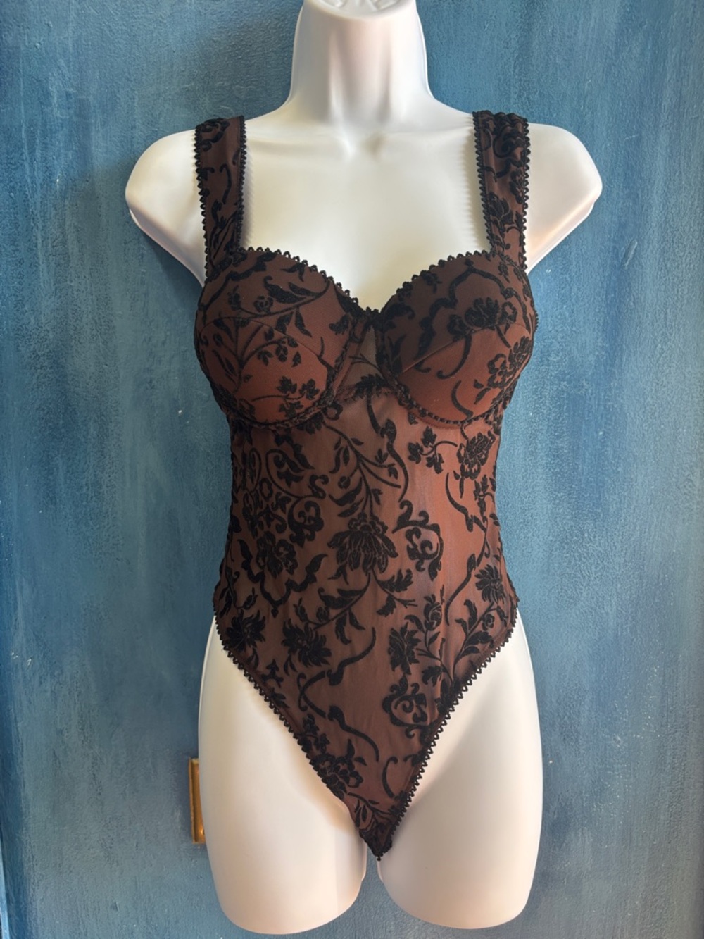 Brown Floral Lace Bodysuit - Women Intimates